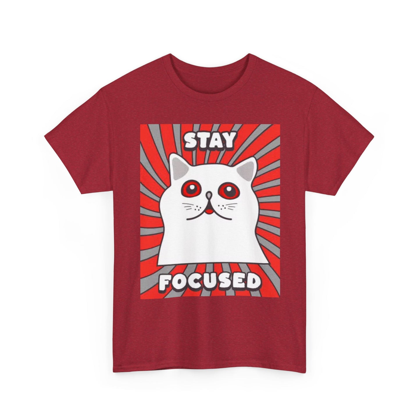 Stay Focused Trippy Cat Graphic Funny Jokes Humor Kitten Unisex Heavy Cotton Tee