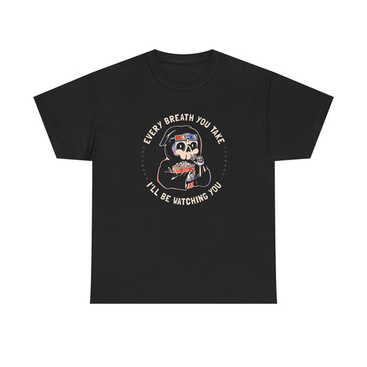 Funny Grim Reaper Death Watching Graphic T-Shirt Unisex Heavy Cotton Tee NEW