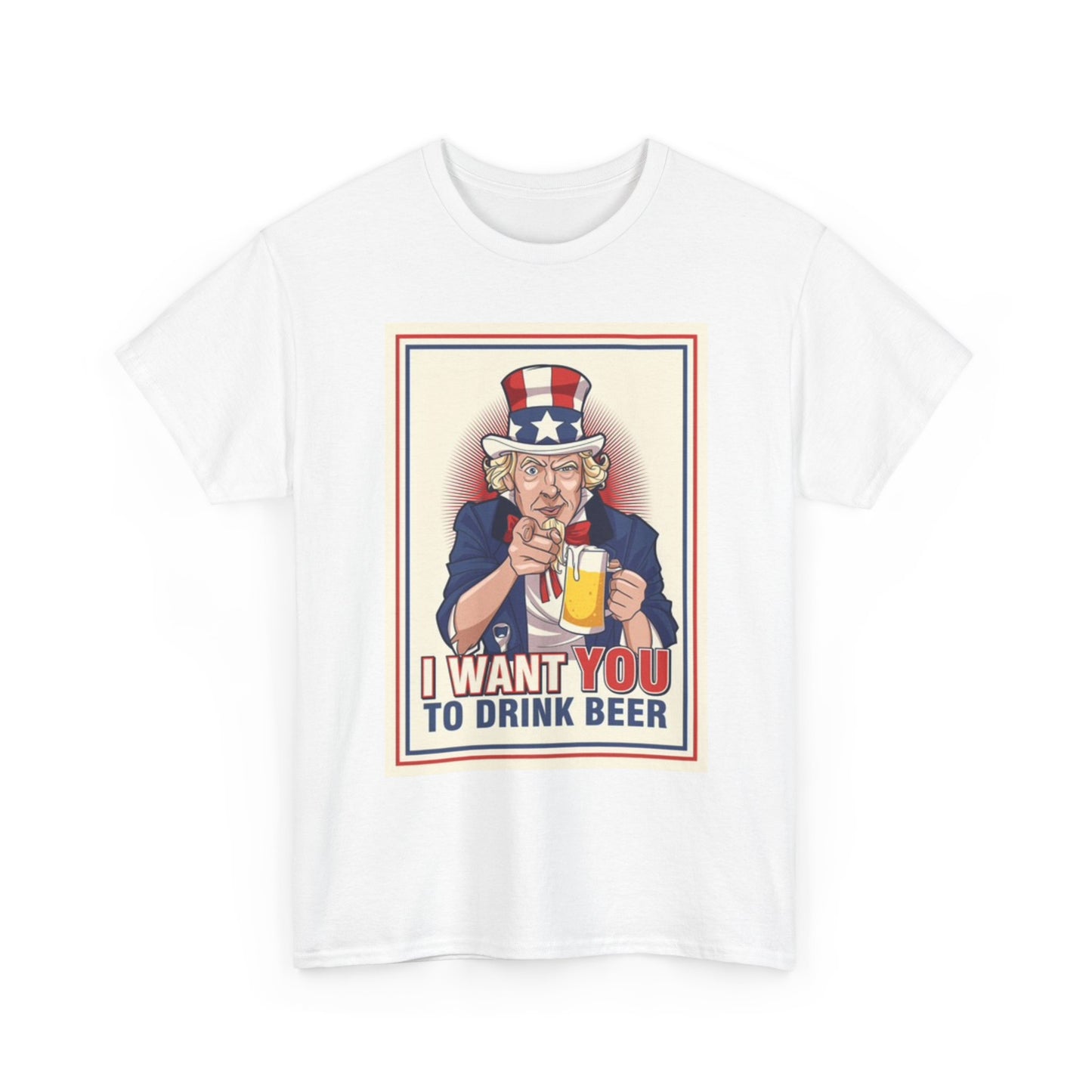 Uncle Sam I Want You To Drink Beer Graphic T Shirt Funny Unisex Heavy Cotton Tee