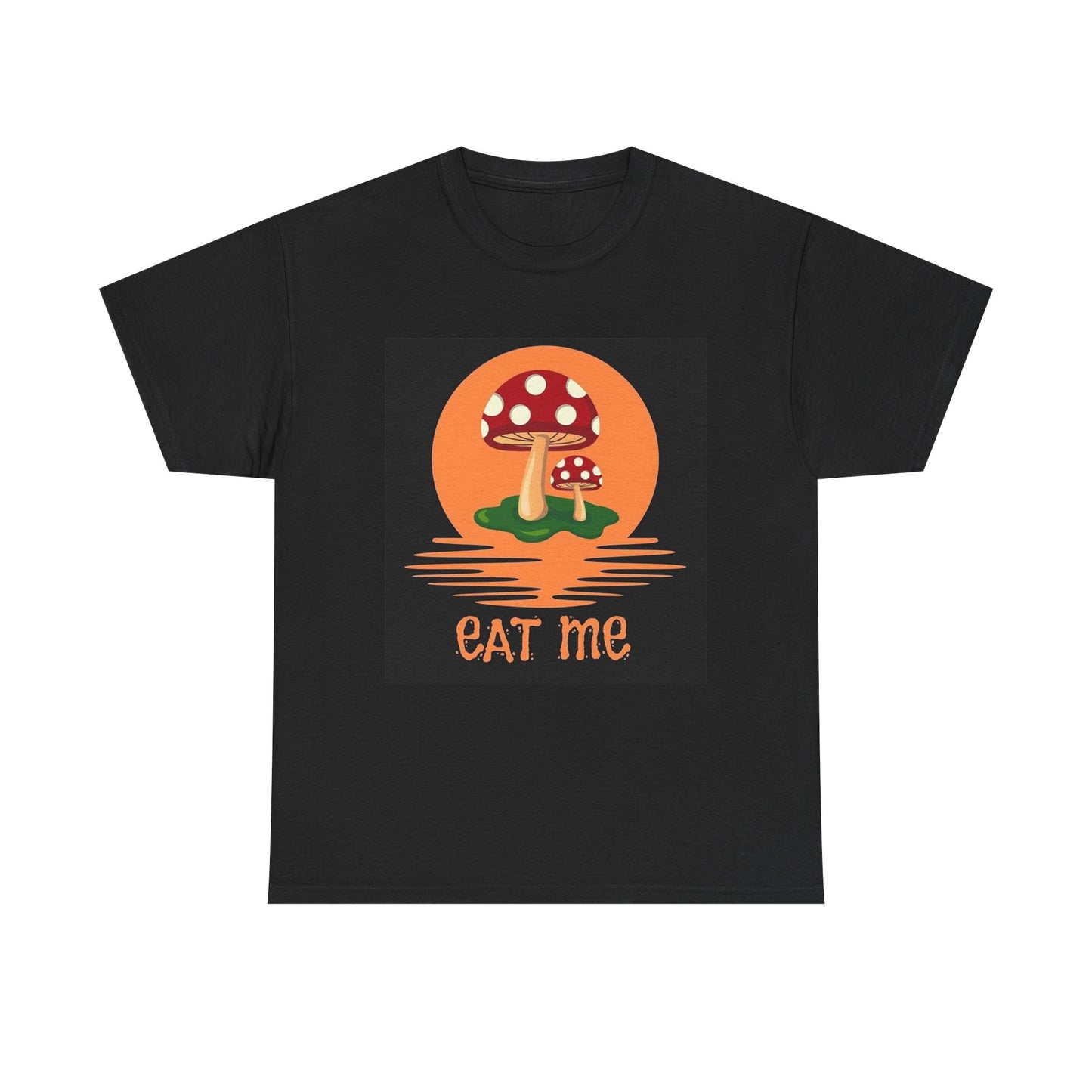 Trippy Mushroom Eat Me Caps Tshirt Mystical Graphic Vibe Unisex Heavy Cotton Tee