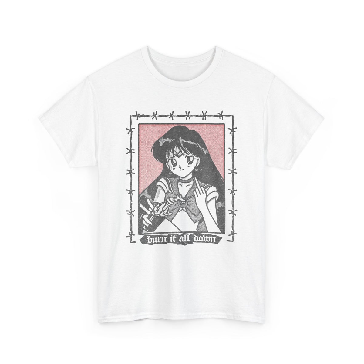 Gothic Anime Girl Barbed Wire Frame T-Shirt Men's Graphic Tee
