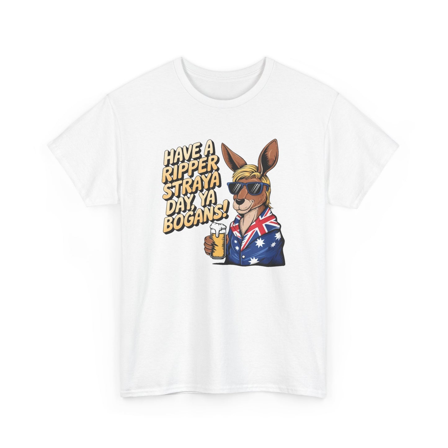 Funny Australian Graphic T Shirt Kangaroo Beers Unisex Heavy Cotton Tee