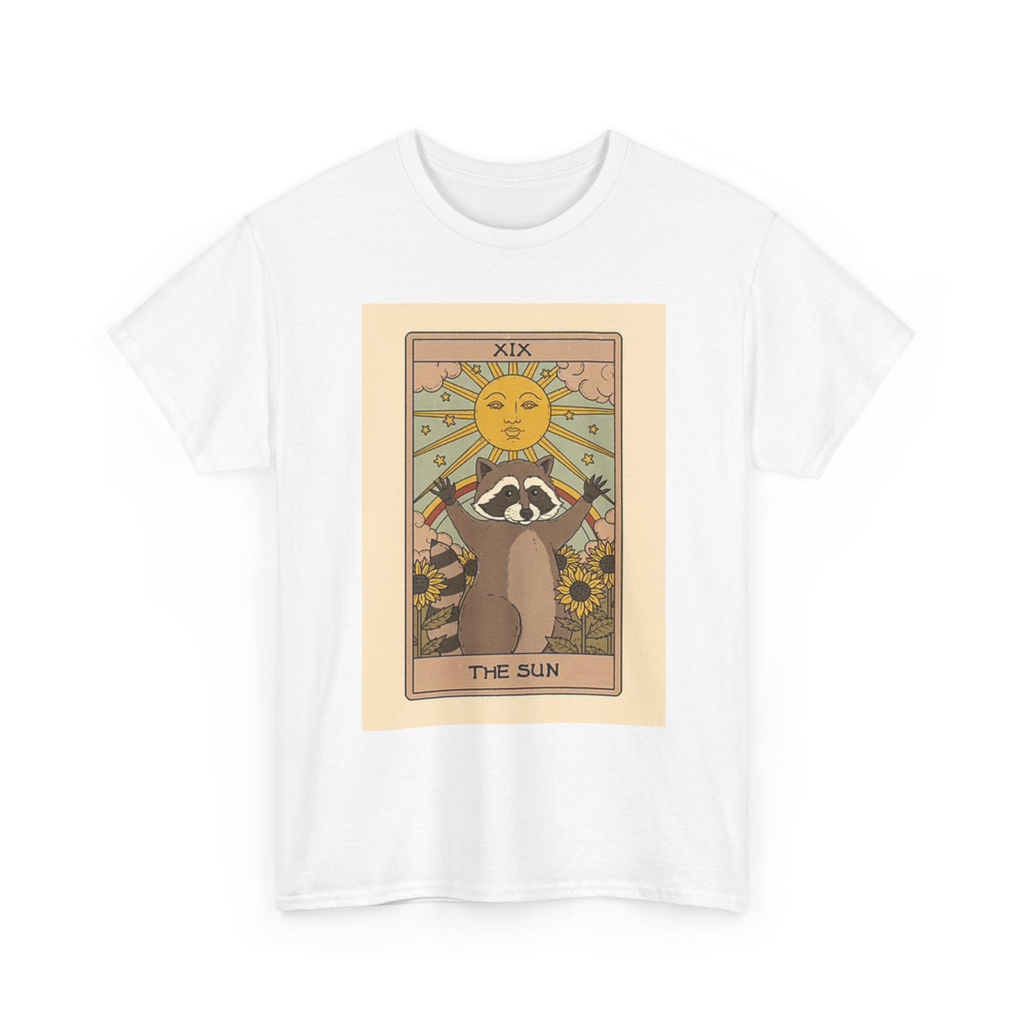 Raccoon The Sun Graphic T Shirt Vintage Painting Unisex Heavy Cotton Tee