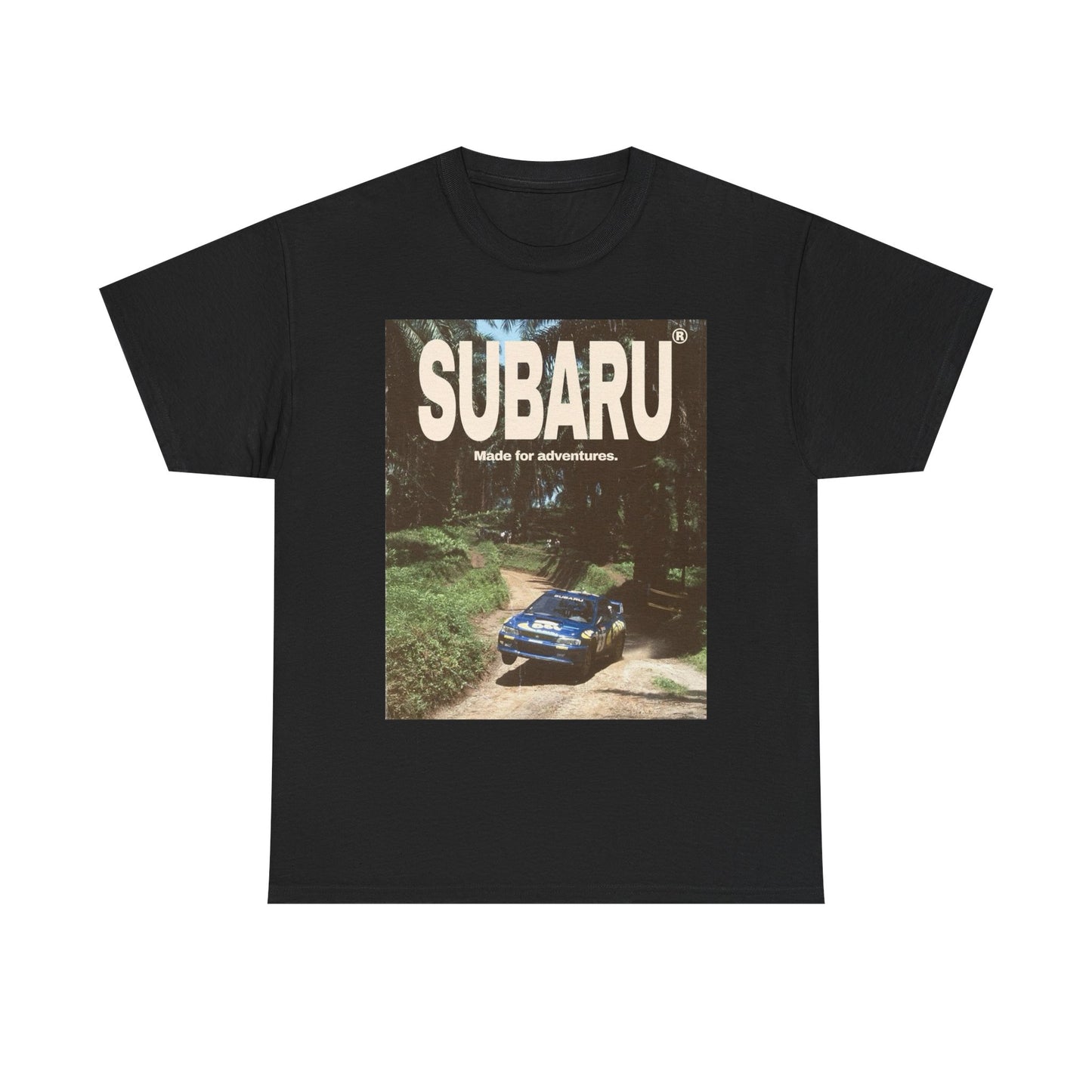 Subaru Retro Rally Poster Graphic T Shirt Unisex Heavy Cotton Tee