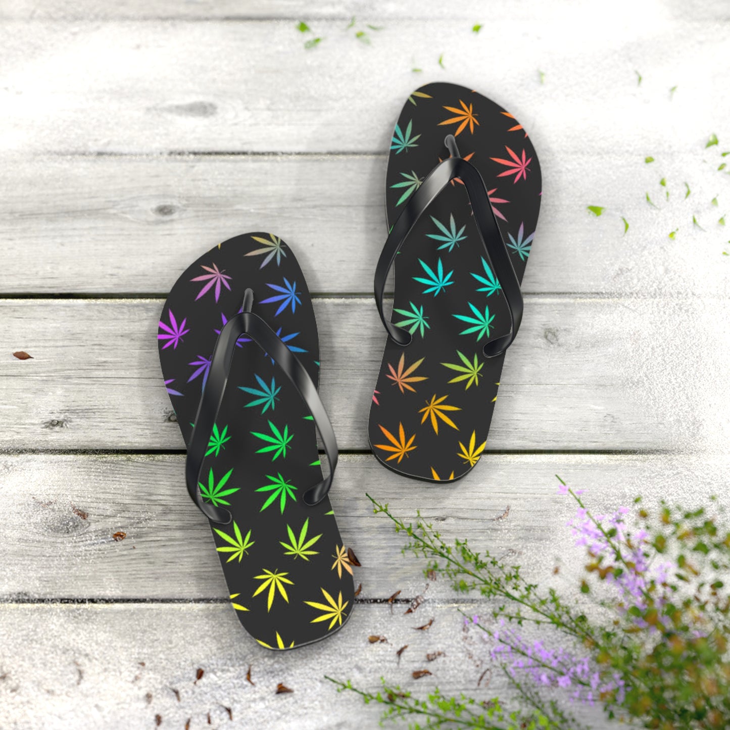 WAVES And SUN Co Sandals Pot Leaf - Flip Flops -Slides Summer Beach BRAND NEW