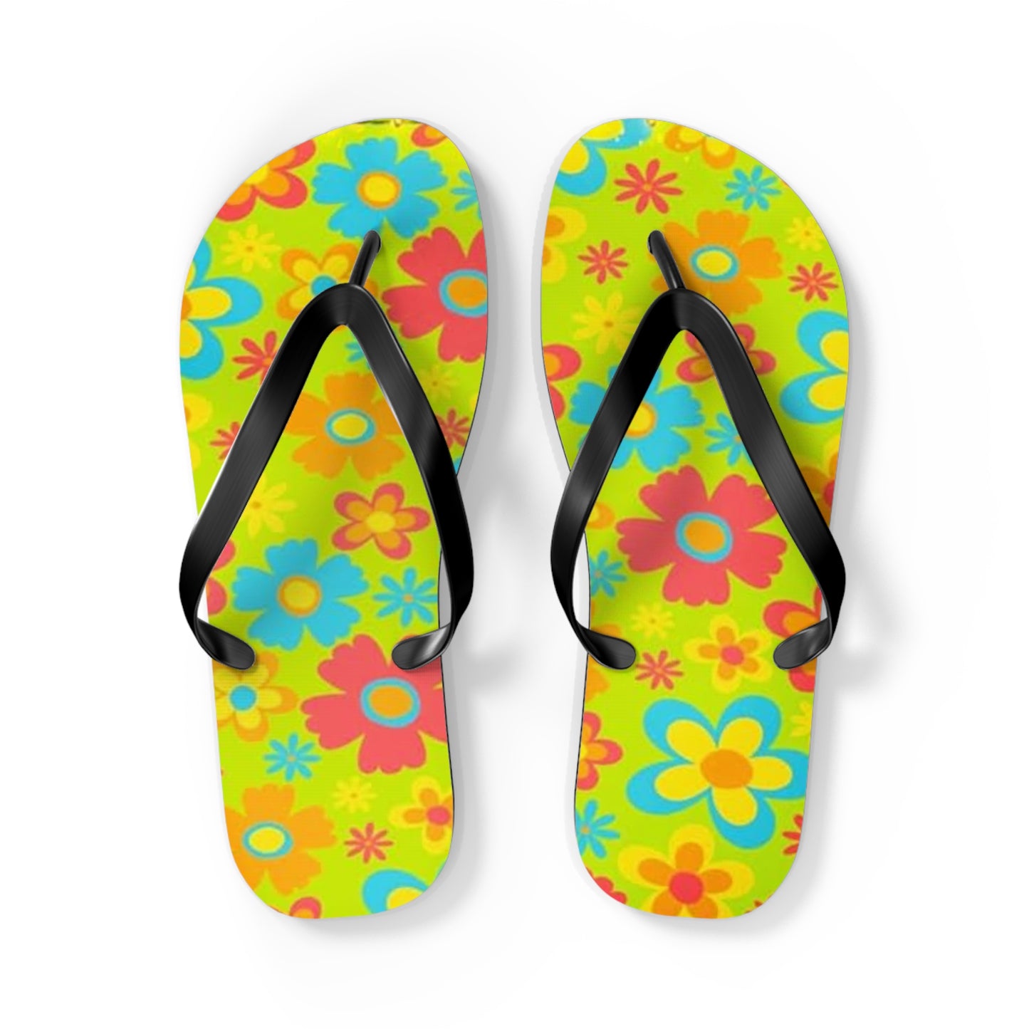Waves And Sun Sandals Groovy Flowers Summer Flip Flops Slides BRAND NEW