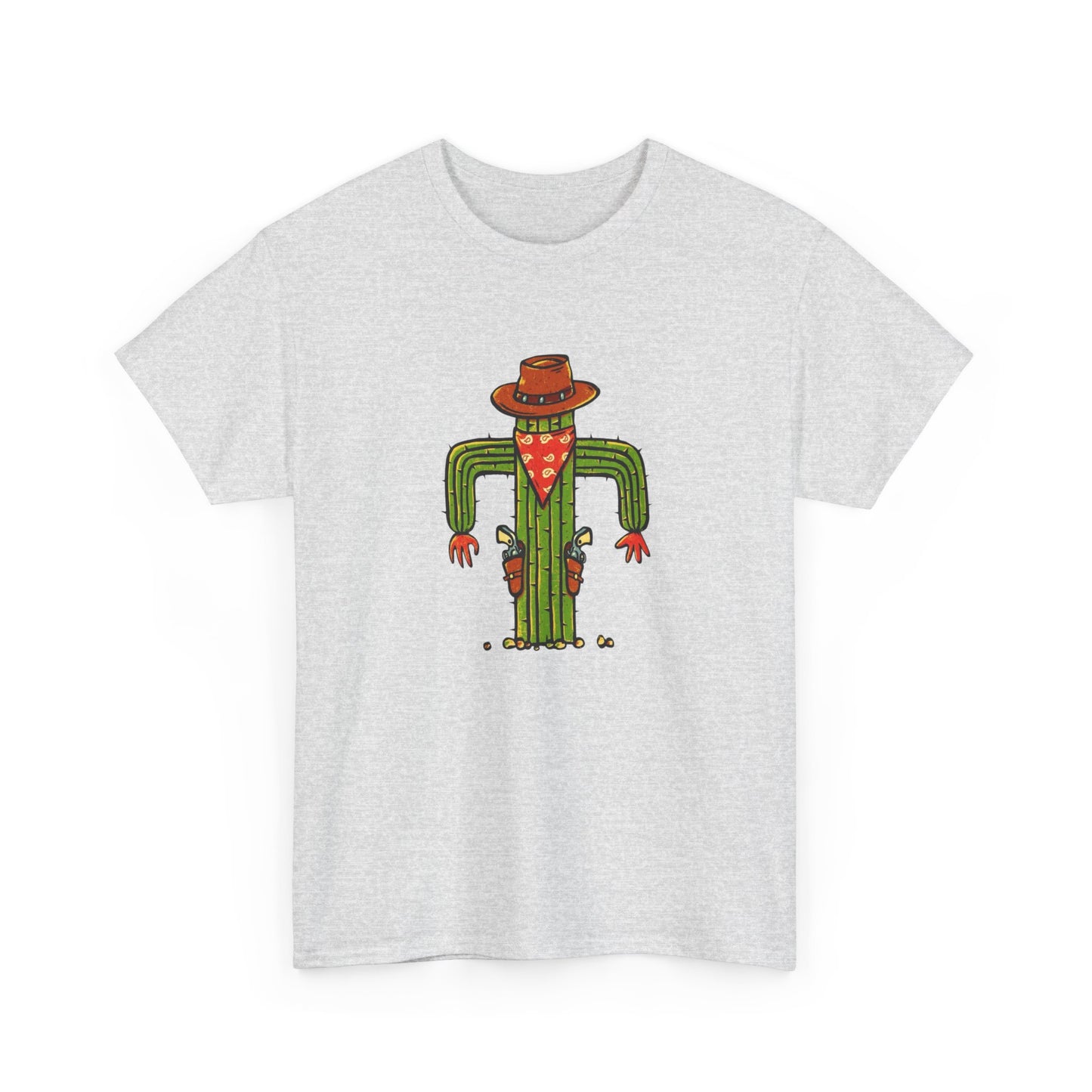 Funny Cactus Cowboy Gun Fighter Graphic T Shirt Unisex Heavy Cotton Tee