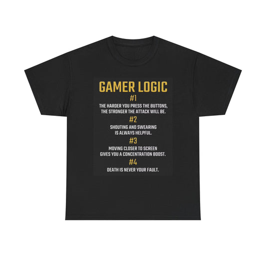 Gamer Logic Graphic T Shirt Funny Gaming Video Retro Unisex Heavy Cotton Tee