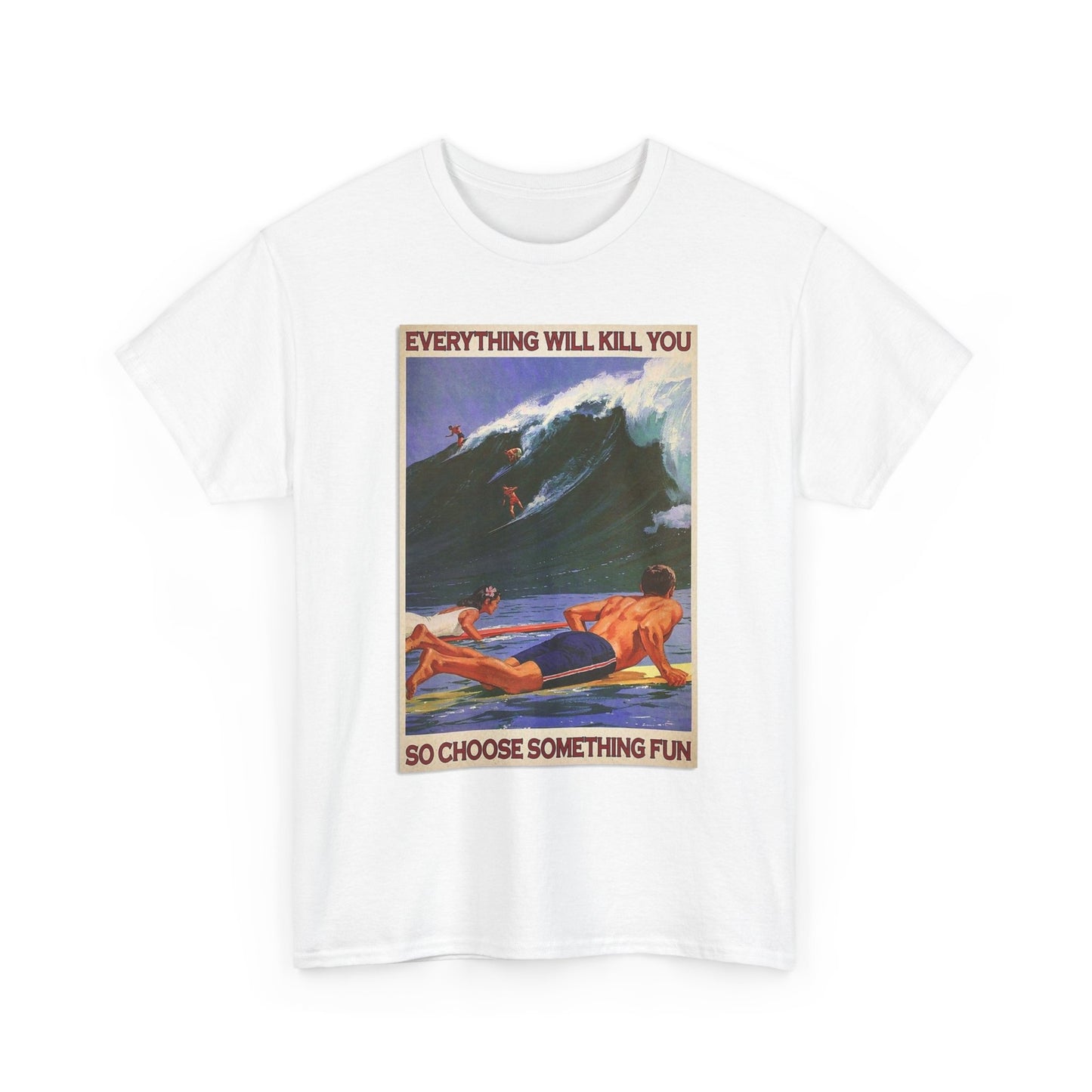 Vintage Surfing Graphic T Shirt Retro Hawaii Unisex Heavy Cotton Tee