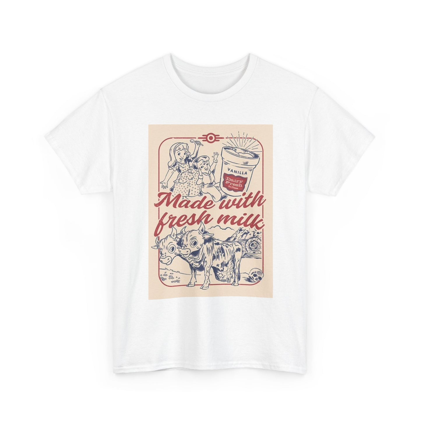 Made With Fresh Milk T Shirt Retro Graphic Vintage Unisex Heavy Cotton Tee