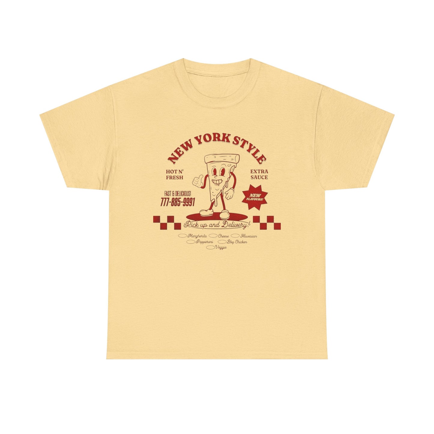 New York Style Pizza Retro Graphic T Shirt Unisex Heavy Cotton Tee