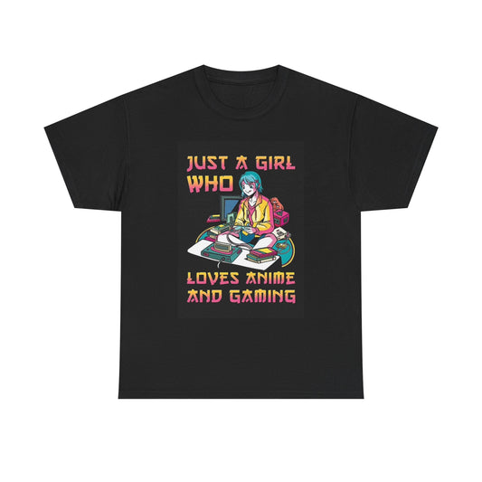 Just A Girl Who Loves Anime T Shirt Graphic Video Games Unisex Heavy Cotton Tee