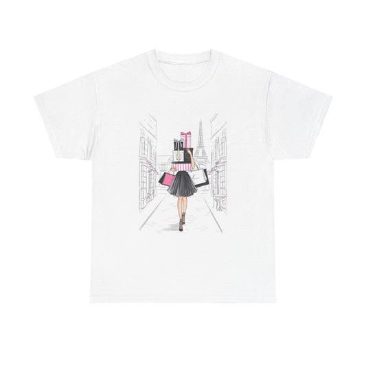 Shopping in Paris Tshirt Cute Girly Unisex Heavy Cotton Tee