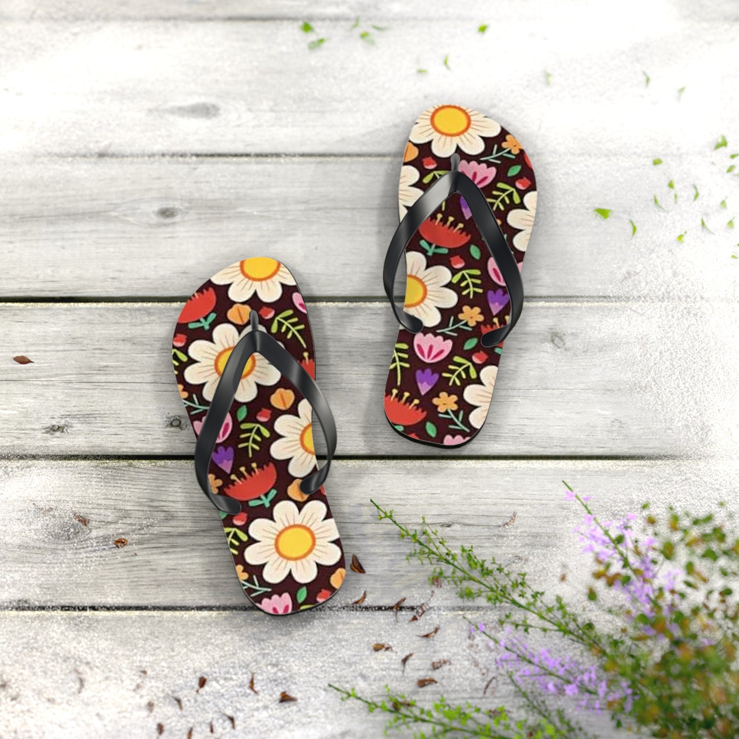 Waves And Sun Sandals Flower Bouquet Summer Flip Flops Slides BRAND NEW