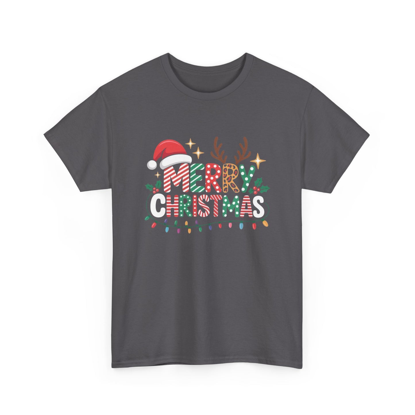Merry Christmas Antlers Graphic T Shirt NEW Unisex Heavy Cotton Tee