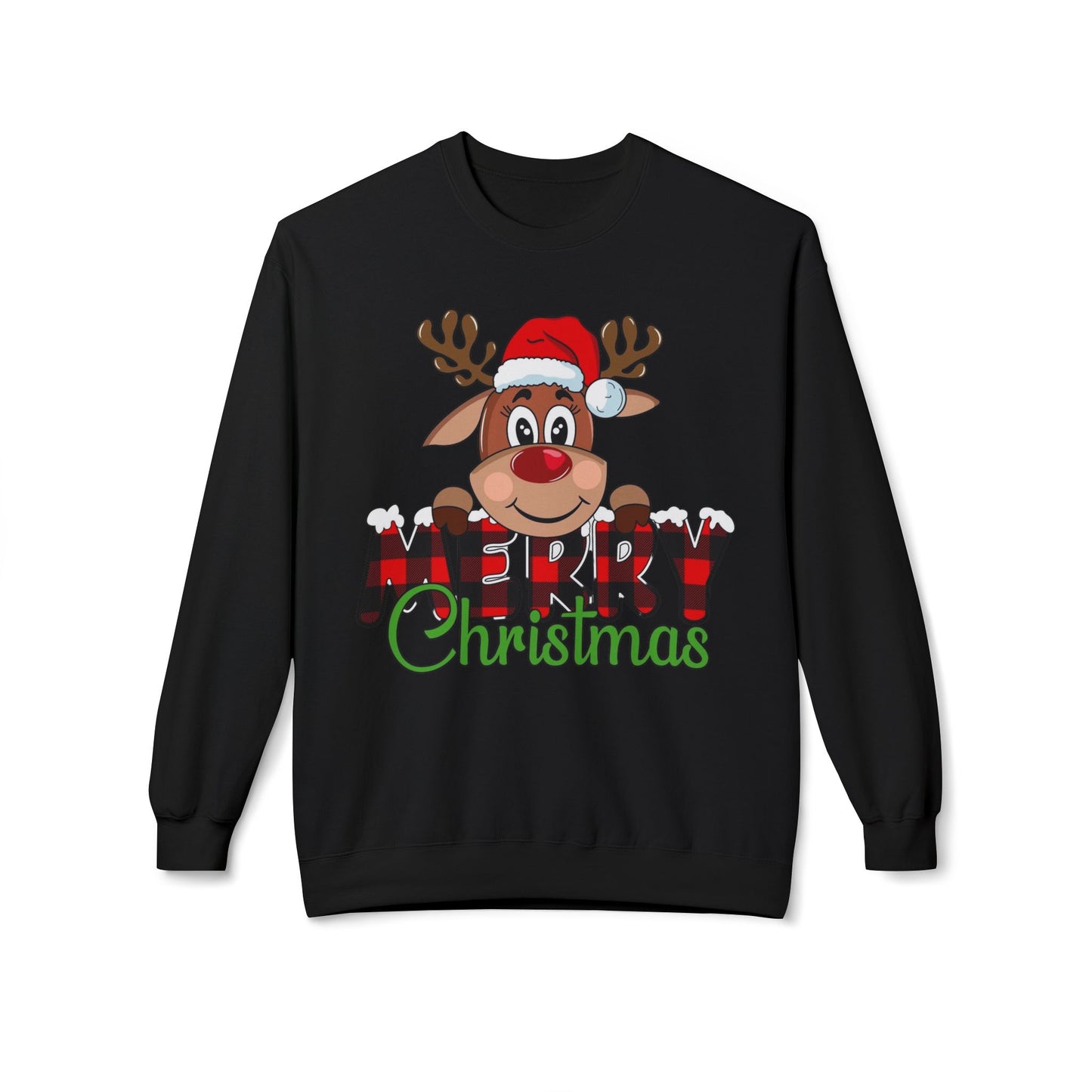 Merry Christmas Cute Deer Sweater NEW Unisex Fleece Crewneck Sweatshirt