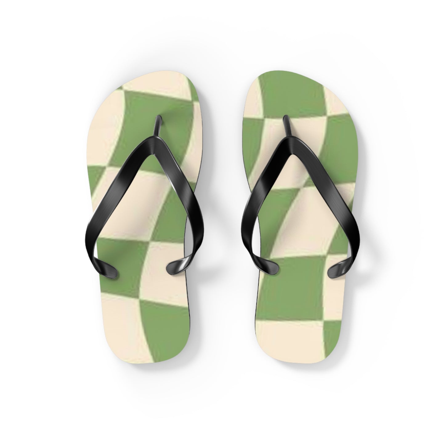Checkered Wavy Green Sandals, Beach Shoes, Vacation Flip Flops, Pool Slides