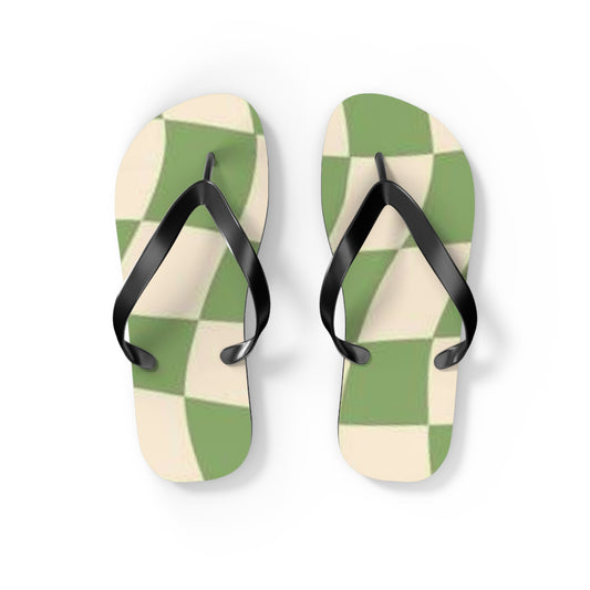 Checkered Wavy Green Sandals, Beach Shoes, Vacation Flip Flops, Pool Slides