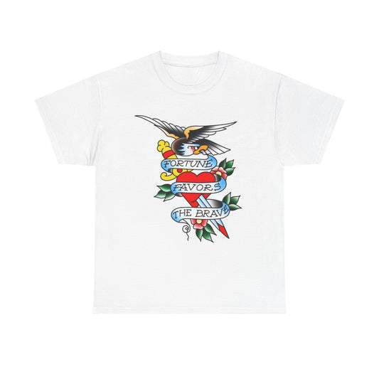 Fortune Favors The Brave Graphic T Shirt Men's Heavy Cotton Tee