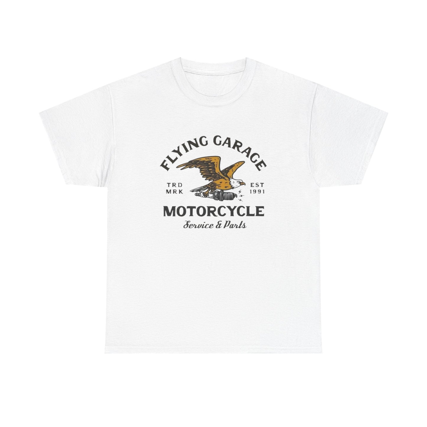 Flying Garage Motorcycles Graphic T Shirt Unisex Heavy Cotton Tee