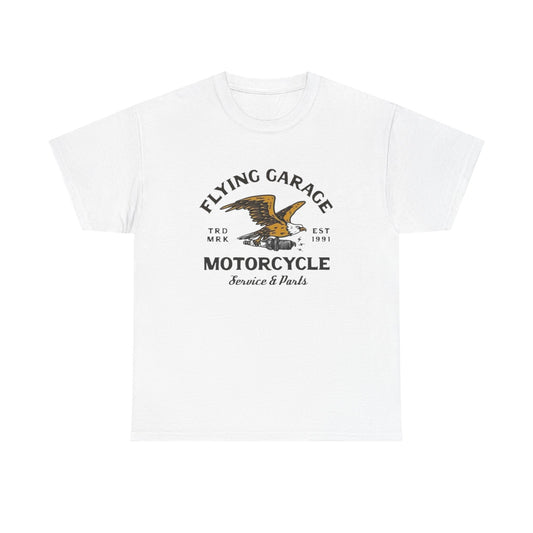 Flying Garage Motorcycles Graphic T Shirt Unisex Heavy Cotton Tee