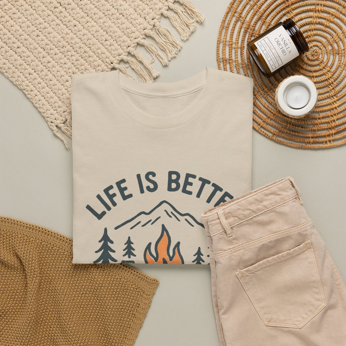 Life Is Better By The Campfire Graphic T Shirt Men's Heavy Cotton Tee