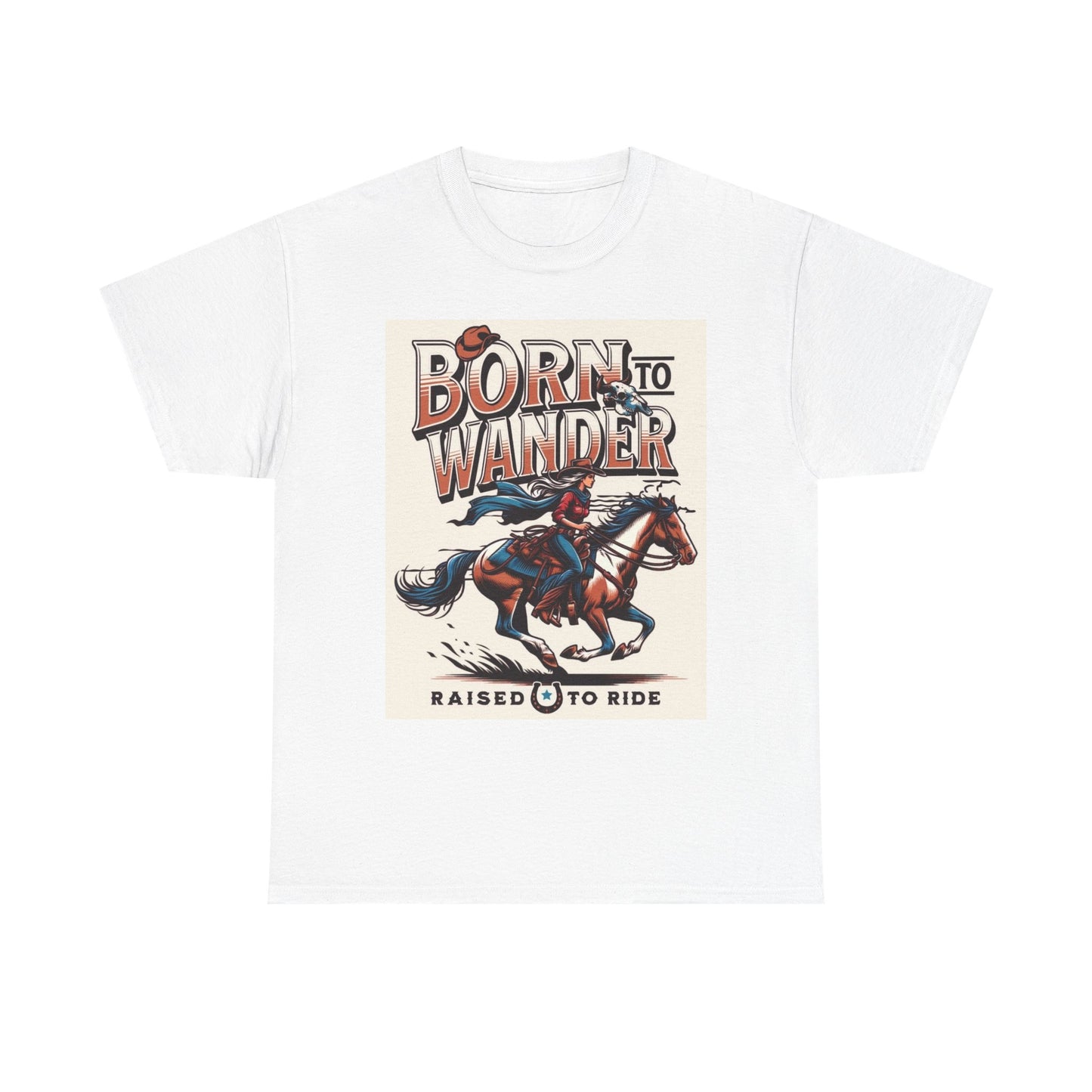 Born To Wander Graphic T Shirt Vintage Cowboy West Unisex Heavy Cotton Tee