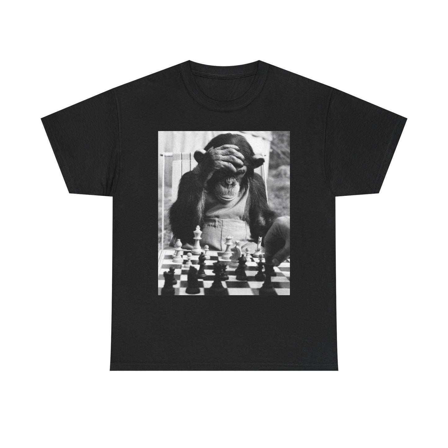 Monkey Playing Chess Funny Graphic T Shirt Unisex Heavy Cotton Tee
