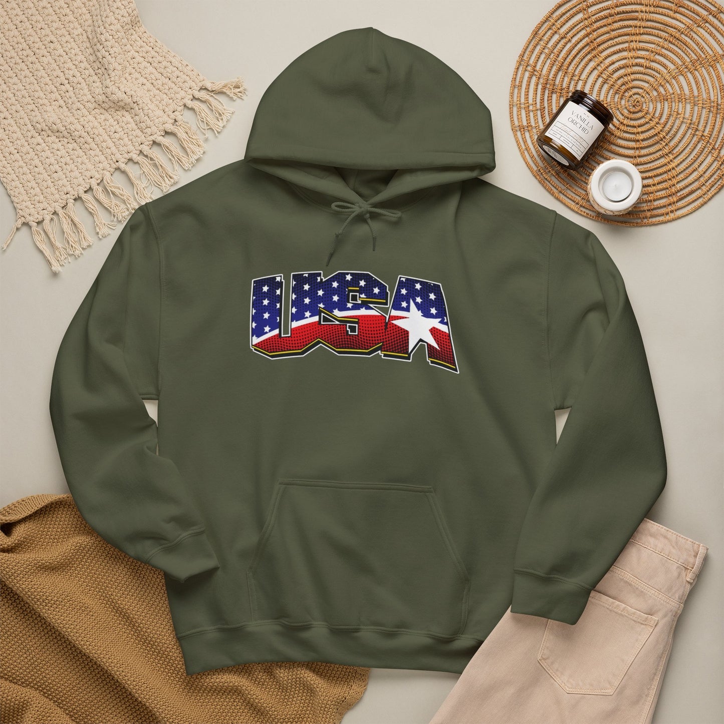 USA Stars And Stripes Retro 90's Graphic Hoodie Men's Heavy Blend™ Hooded Sweatshirt