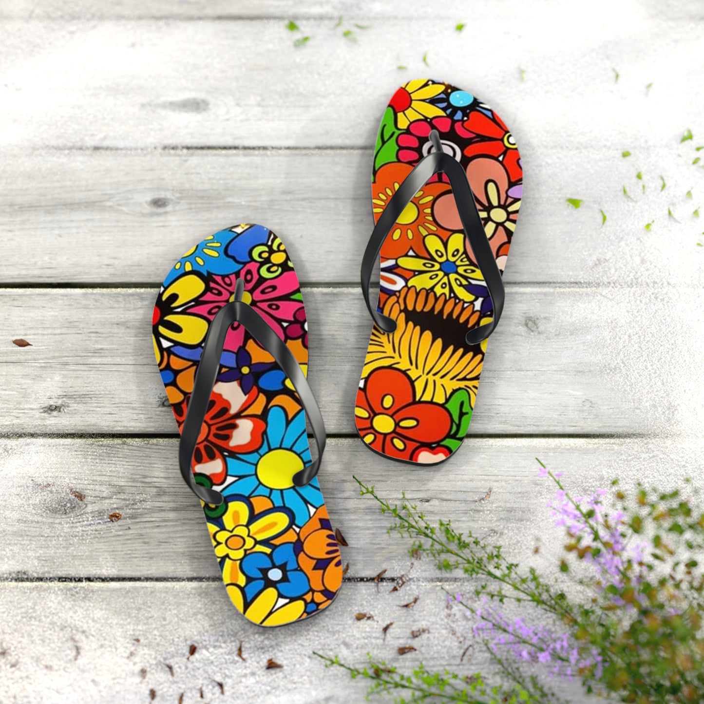 Waves And Sun Sandals Groovy Vibes Summer Flip Flops Slides BRAND NEW