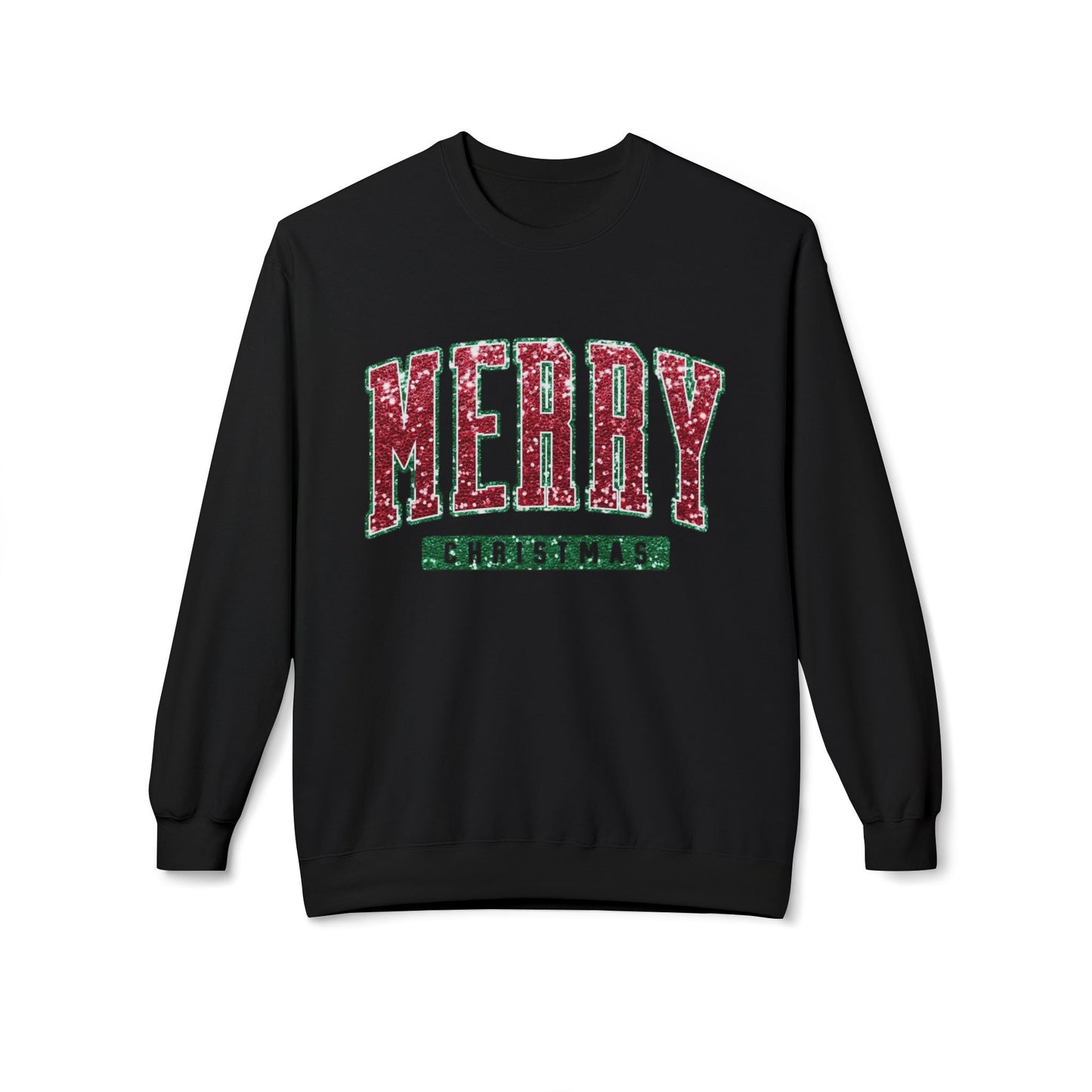 Merry Christmas Glitter Graphic Sweater NEW Unisex Fleece Crewneck Sweatshirt