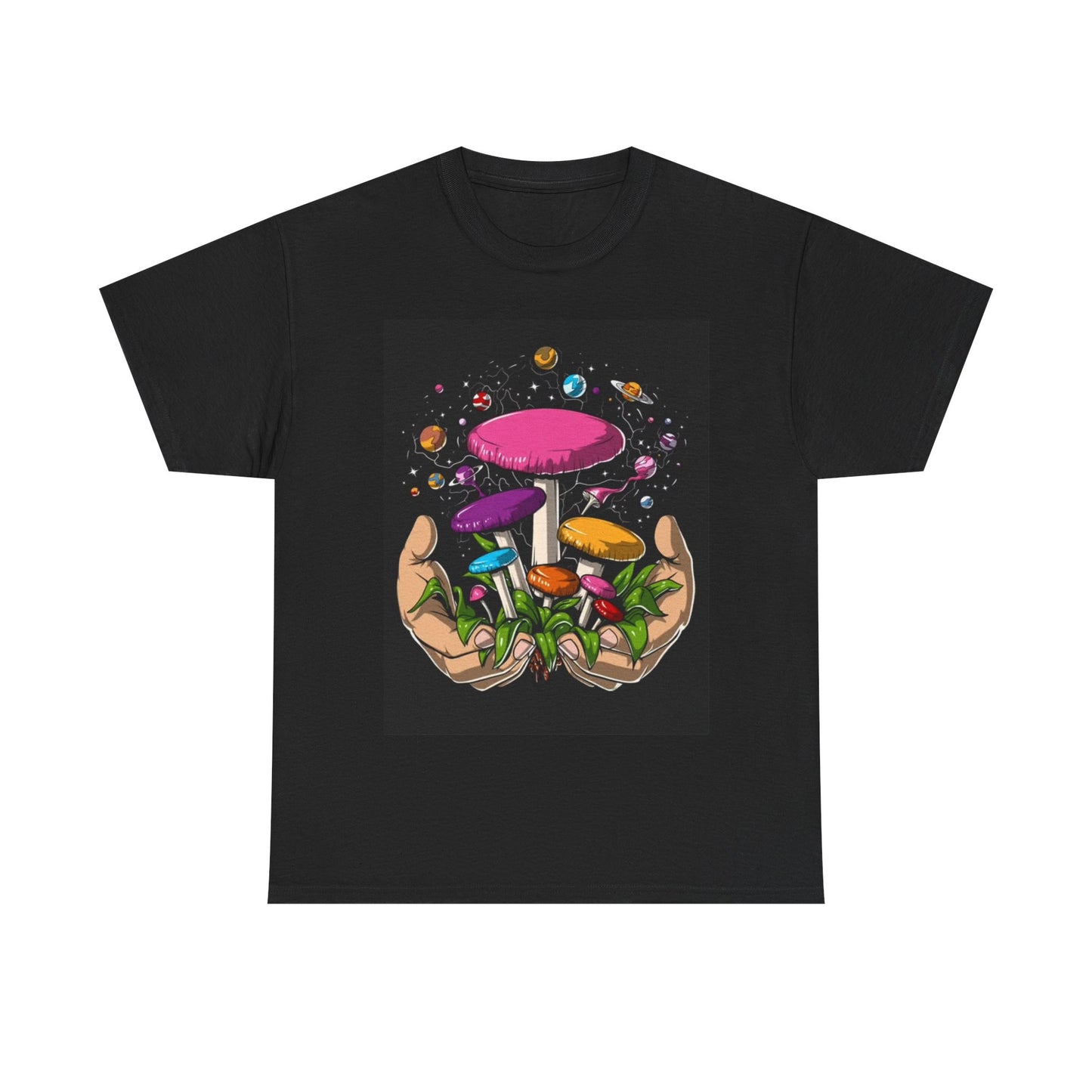 Mushroom Hands Tshirt 70s Trippy Neon Groovy Graphic Unisex Heavy Cotton Tee