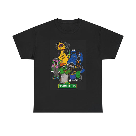 Sesame Creeps Funny Graphic T Shirt 90s Cartoon Vintage Jokes Heavy Cotton Tee