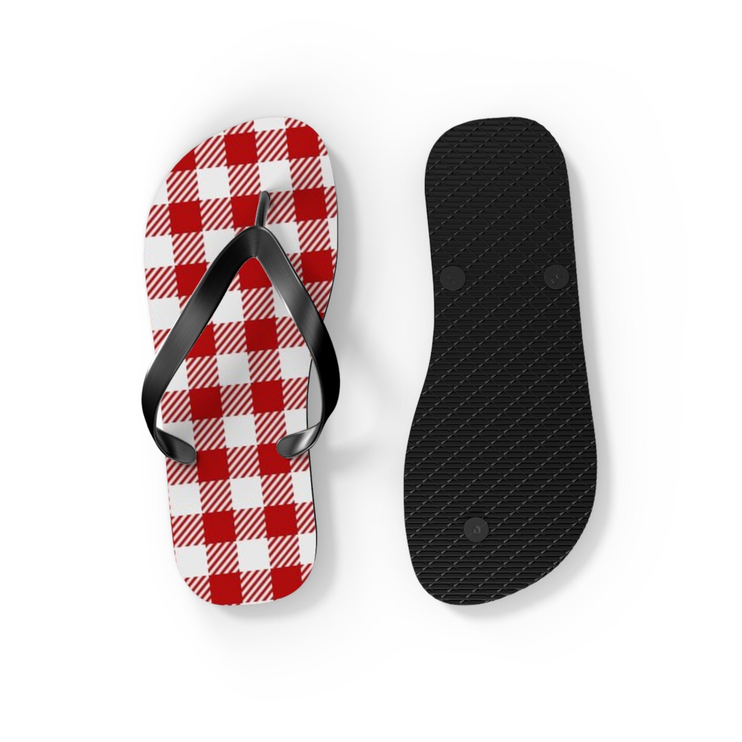 Red And White Checkered Sandals, Beach Shoes, Vacation Flip Flops, Pool Slides