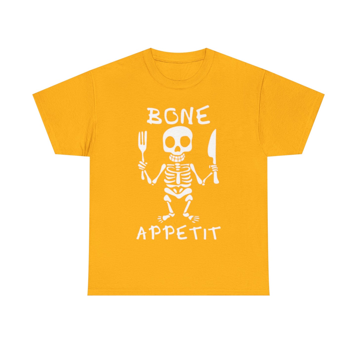 Bone Appetit Shirt Funny Comedy Jokes Skeleton Chef Sous Unisex Heavy Cotton Tee