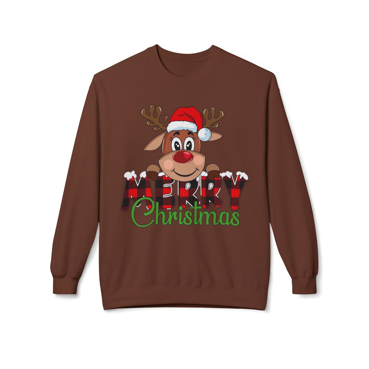 Merry Christmas Cute Deer Sweater NEW Unisex Fleece Crewneck Sweatshirt