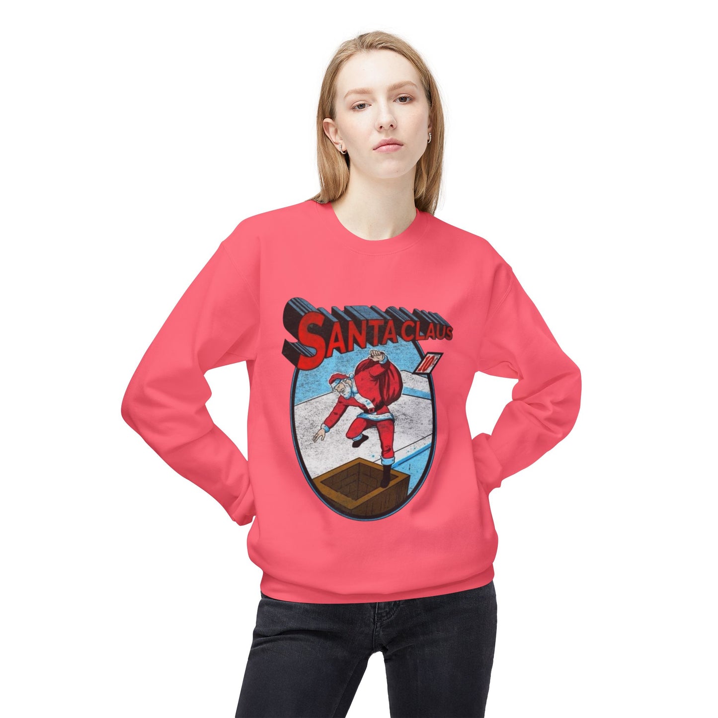 Santa Clause Cartoon Sweater NEW Unisex Fleece Crewneck Sweatshirt