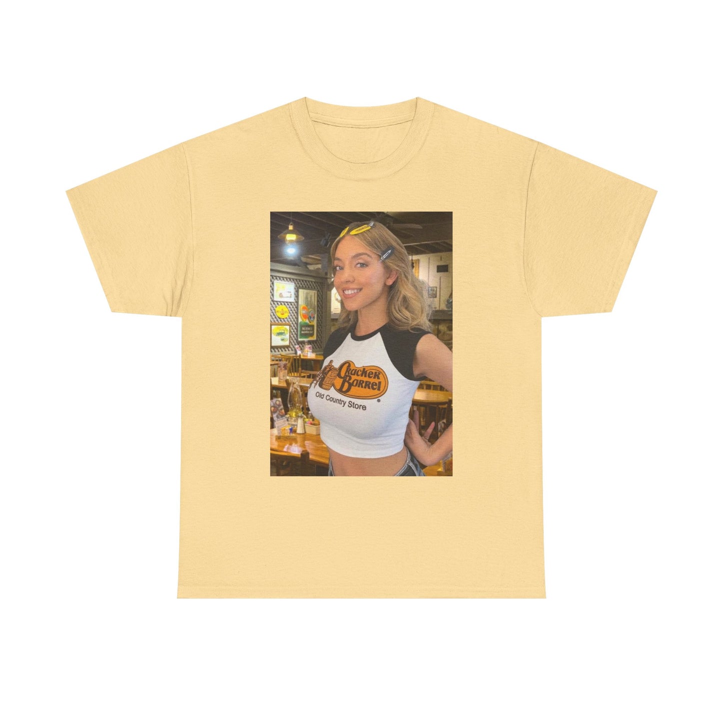 Sydney Sweeney Graphic T Shirt Cracker Barrel Funny Gift Unisex Heavy Cotton Tee