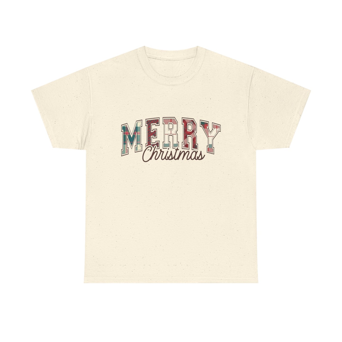 Merry Christmas Plaid Graphic T Shirt NEW Unisex Heavy Cotton Tee