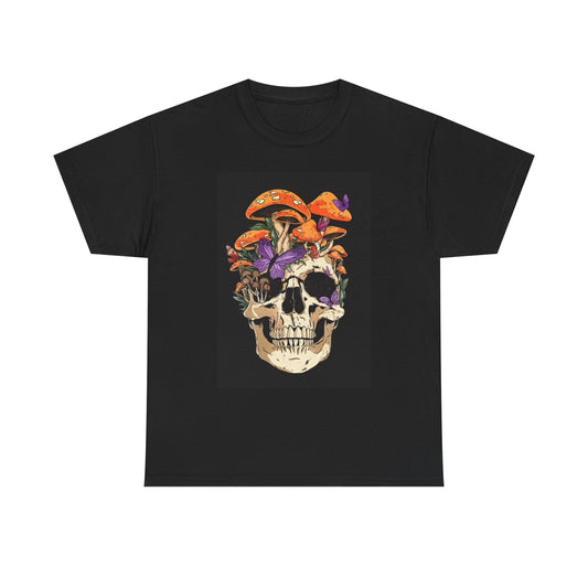 Mushroom Trippy Skull Graphic T Shirt Retro ART Unisex Heavy Cotton Tee