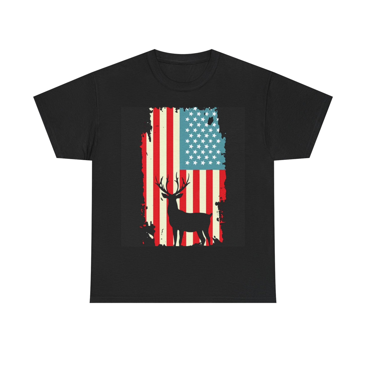 Deer Hunter Tshirt American Flag Hunting Bow Rifle Buck Unisex Heavy Cotton Tee