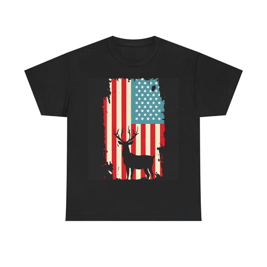 Deer Hunter Tshirt American Flag Hunting Bow Rifle Buck Unisex Heavy Cotton Tee