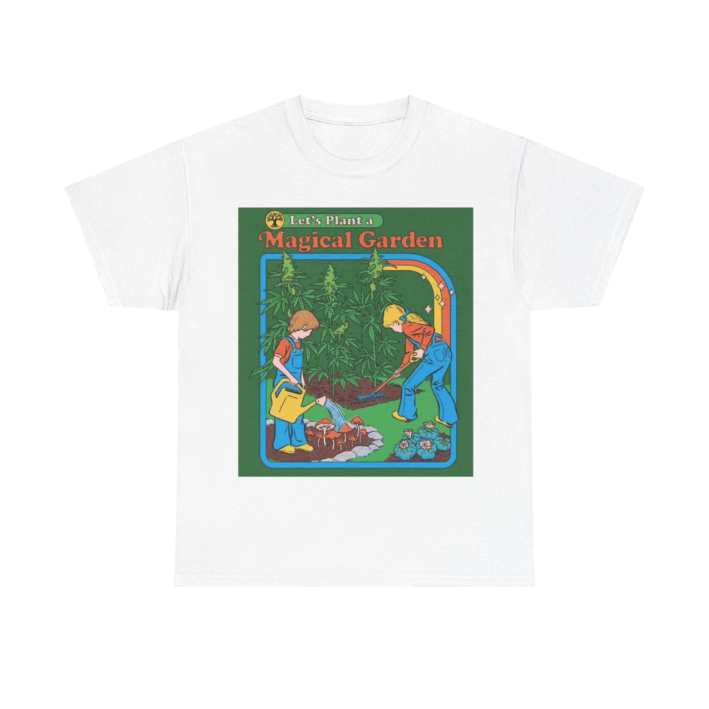 Magical Garden Tshirt Vintage Weed Funny Graphic Mushrooms Unisex Heavy Cotton