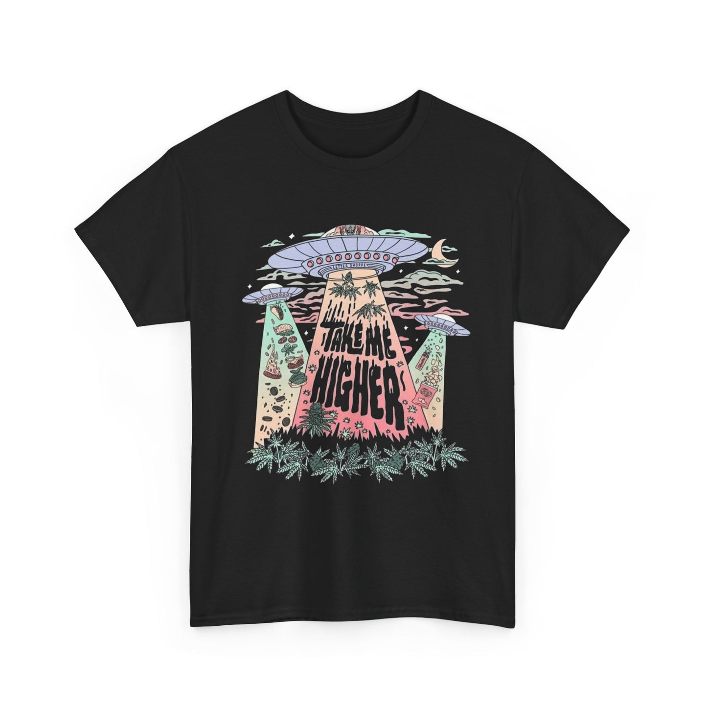 Take Me Higher Funny Aliens Weed Graphic T Shirt Unisex Heavy Cotton Tee Gift