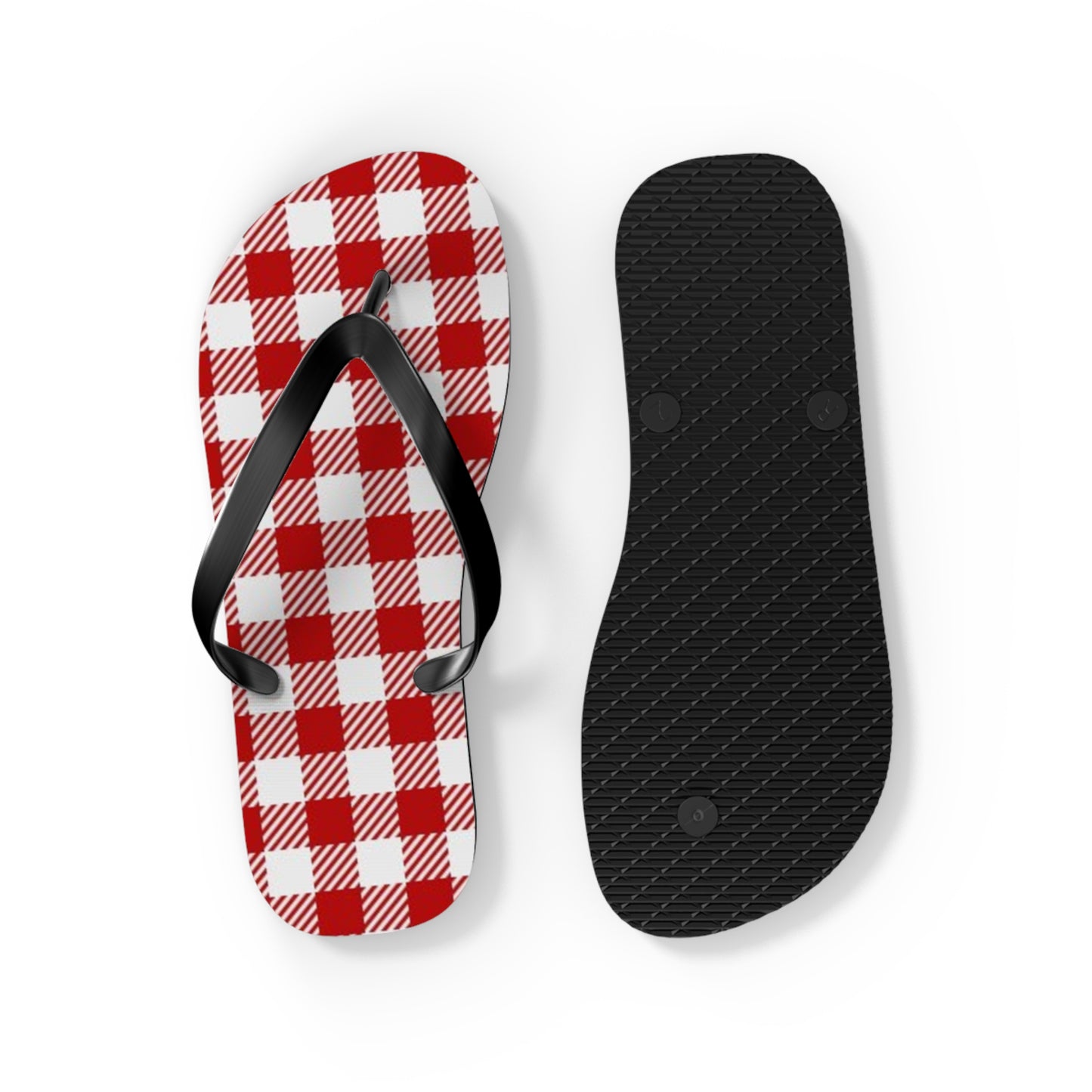 Red And White Checkered Sandals, Beach Shoes, Vacation Flip Flops, Pool Slides