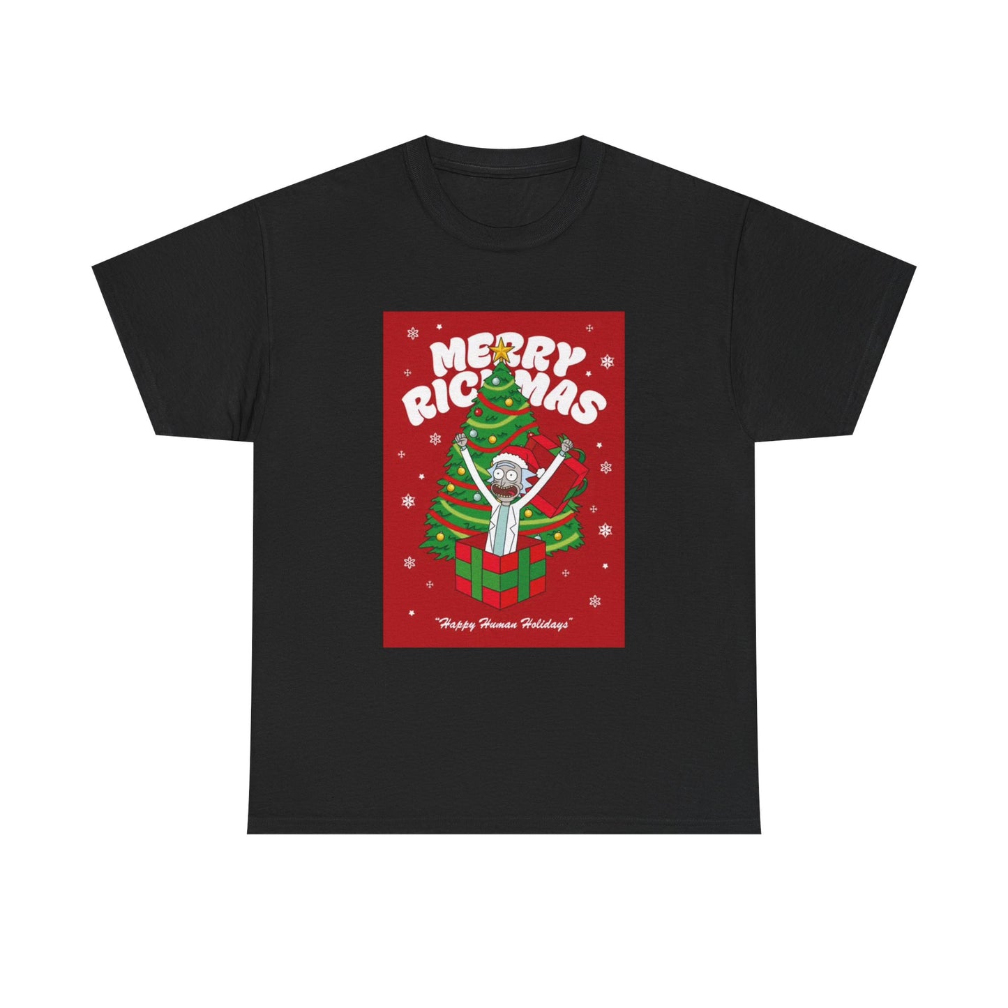 Merry Christmas Rick and Morty Tshirt Funny Cartoon Graphic Unisex Heavy Cotton