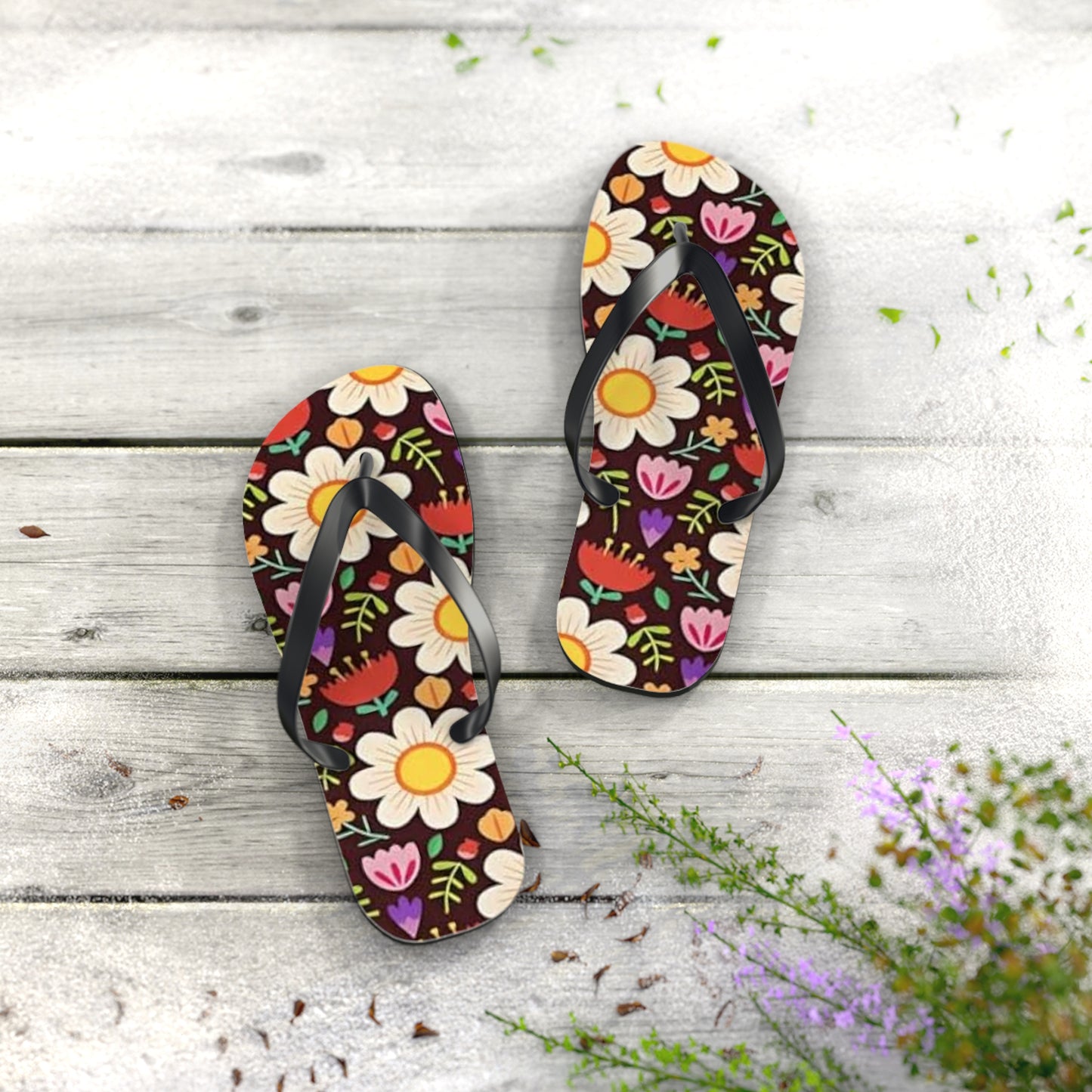 Waves And Sun Sandals Flower Bouquet Summer Flip Flops Slides BRAND NEW
