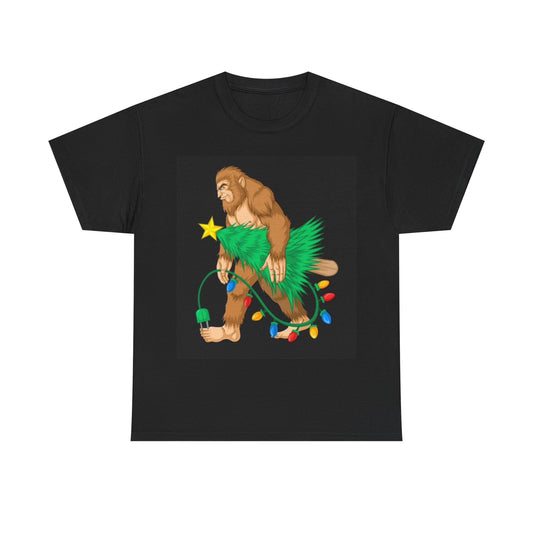 Sasquatch Christmas Tree Shirt Funny Graphic Santa Unisex Heavy Cotton Tee
