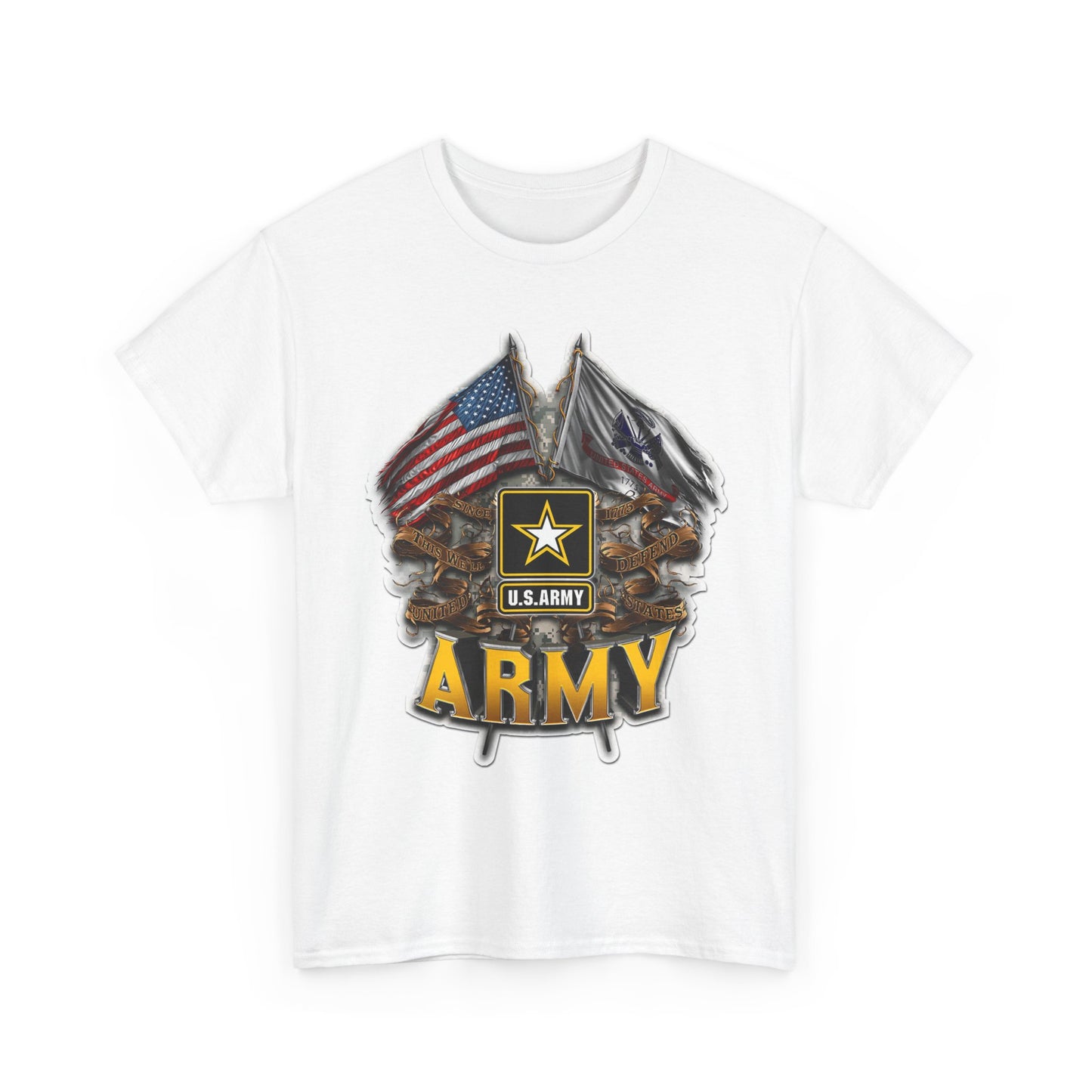Army Graphic T Shirt Vintage American Flag Retro Military Unisex Heavy Cotton