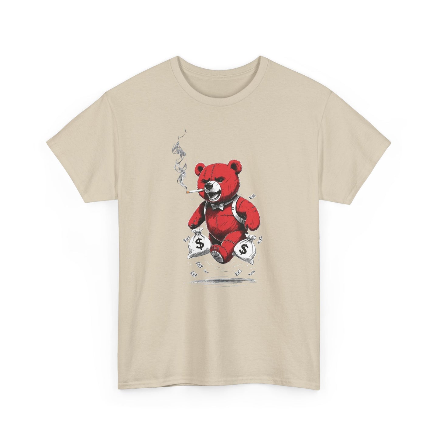 Money Bags Teddy Bear Smoking Graphic T Shirt NEW Unisex Heavy Cotton Tee